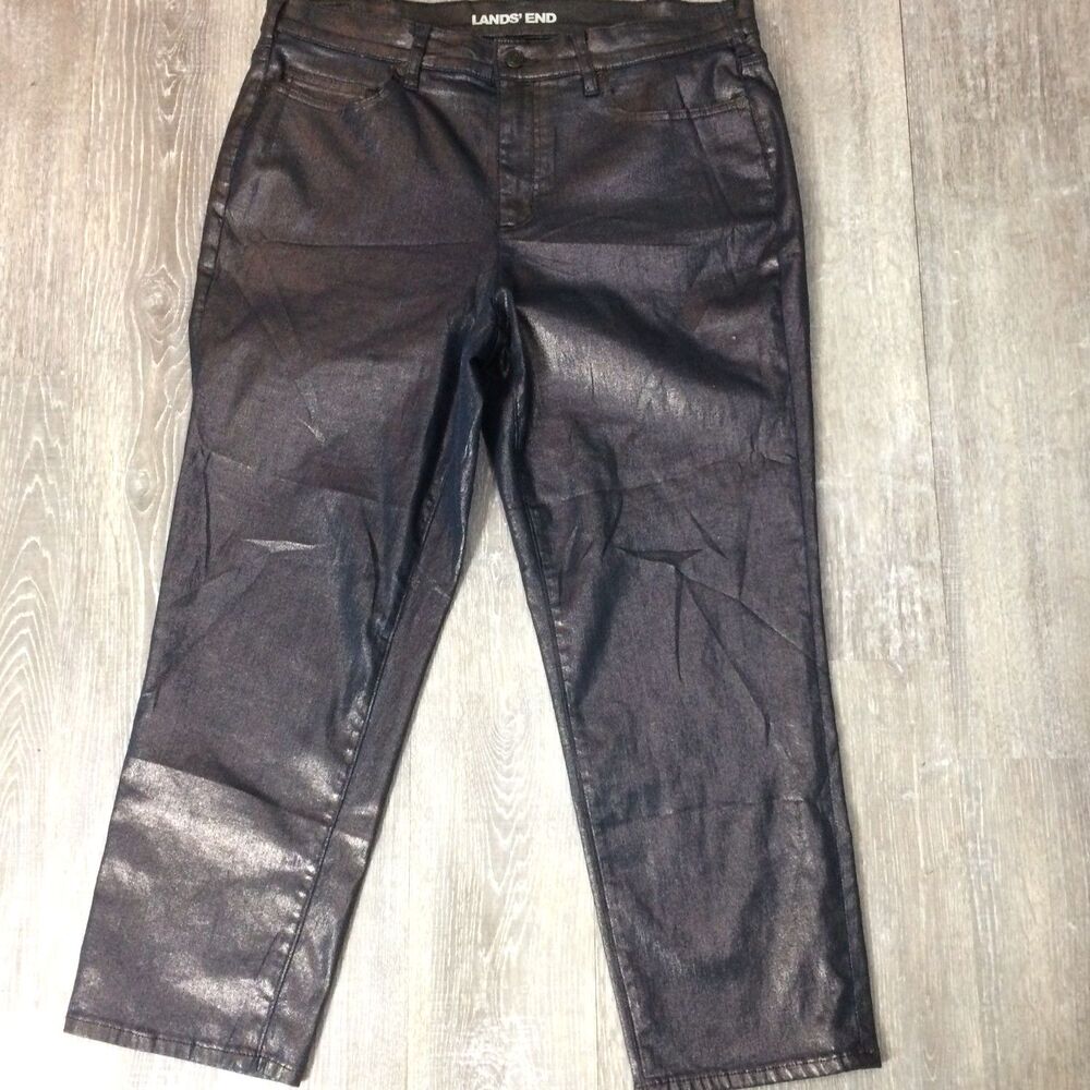 Lands End Metallic Blue High Rise Slim Ankle Jeans Size 16W Stretch Denim